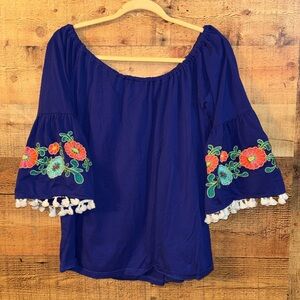 Umgee Embroidered Fringe Bohemian Off The Shoulder Top